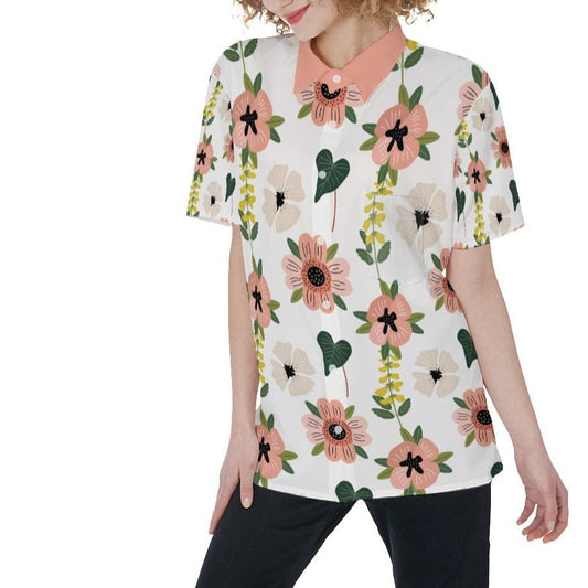 Yoycol Skirt Set 2XL / Coral Coral Floral - Women's Short Sleeve Shirt With Pocket