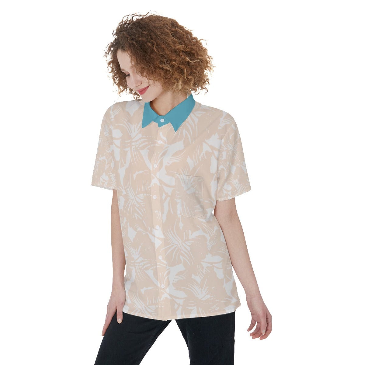 Yoycol Skirt Set 2XL / White Hawaii Blush & Blue - Women's Short Sleeve Shirt With Pocket