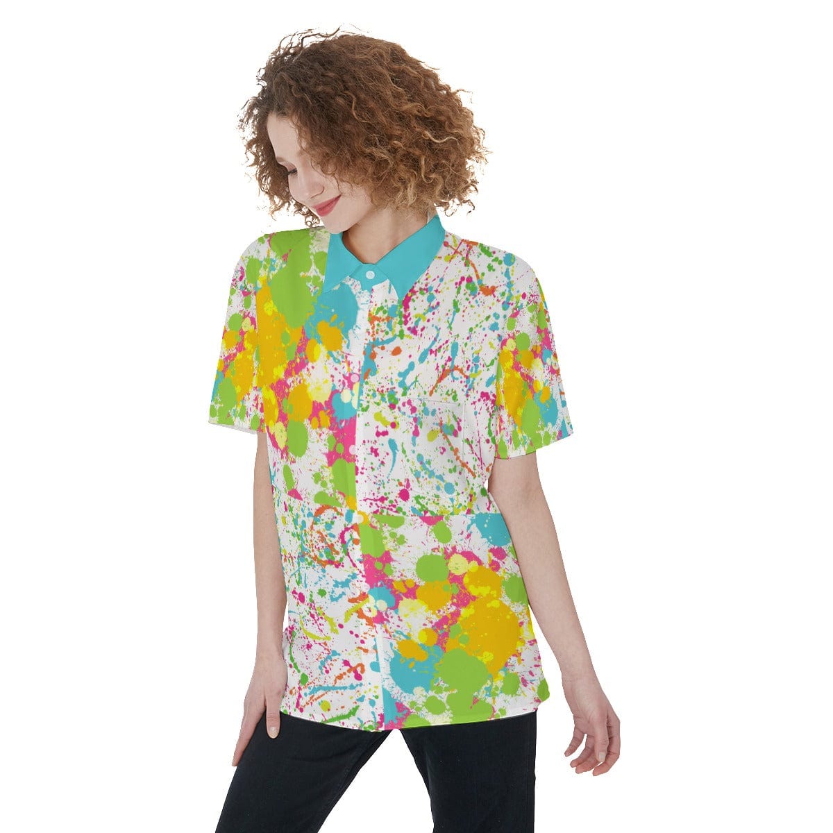 Yoycol Skirt Set 2XL / Paint Splatter Paint Splatter - Women's Short Sleeve Shirt With Pocket