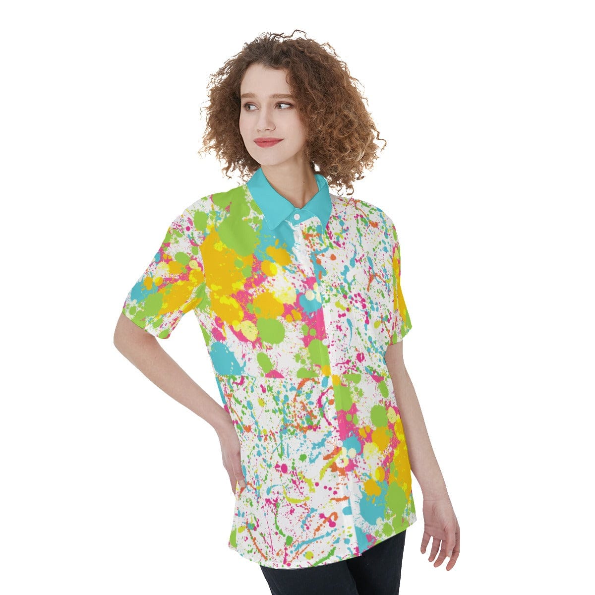 Yoycol Skirt Set Paint Splatter - Women's Short Sleeve Shirt With Pocket
