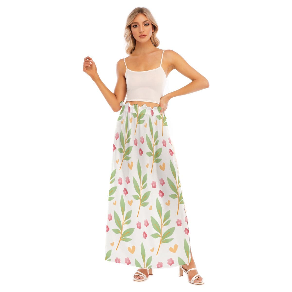 Yoycol Skirt 2XL / White Sheer Blossoms - Women's Side Split Skirt