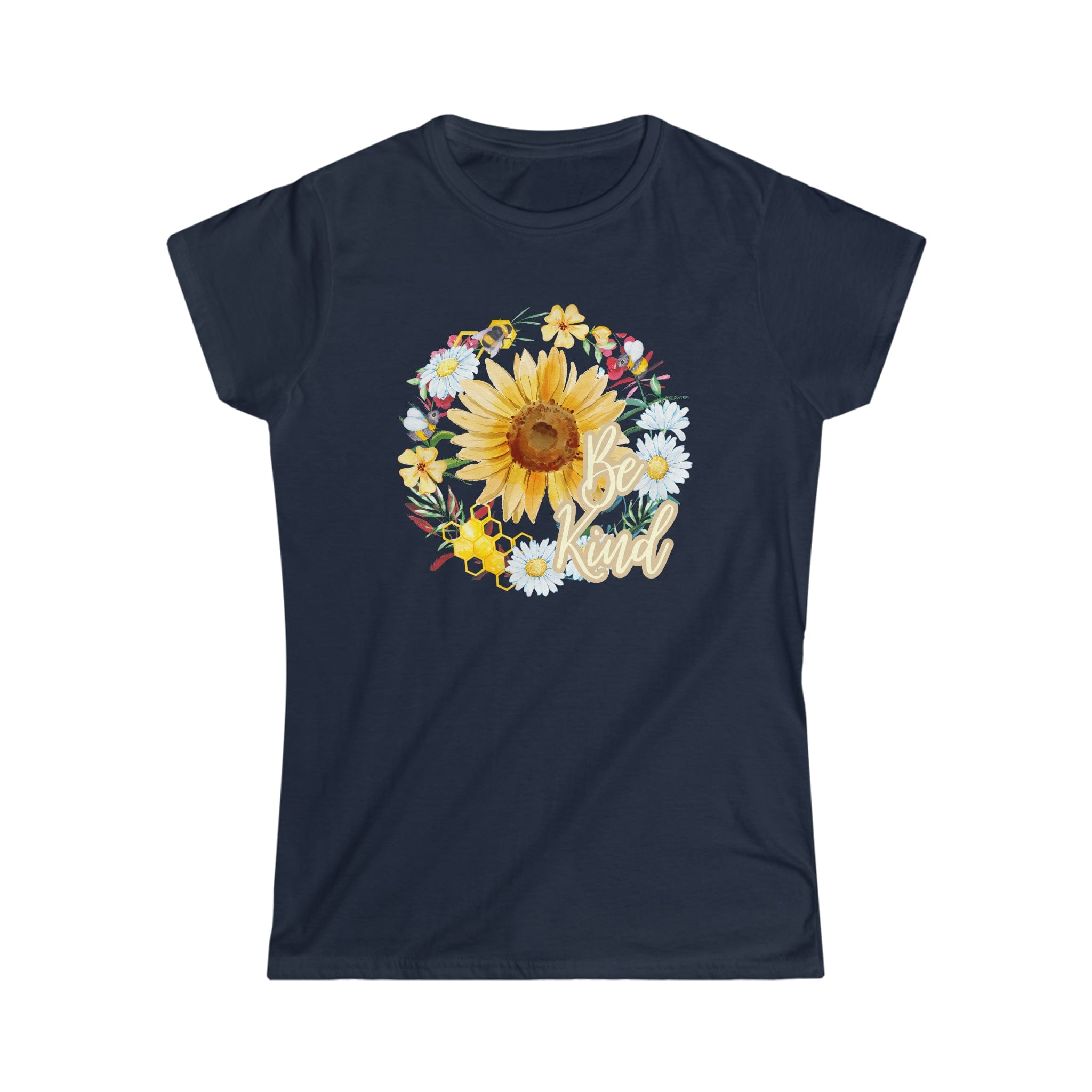 Printify T-Shirt Navy / S Be Kind - Women's Softstyle Tee