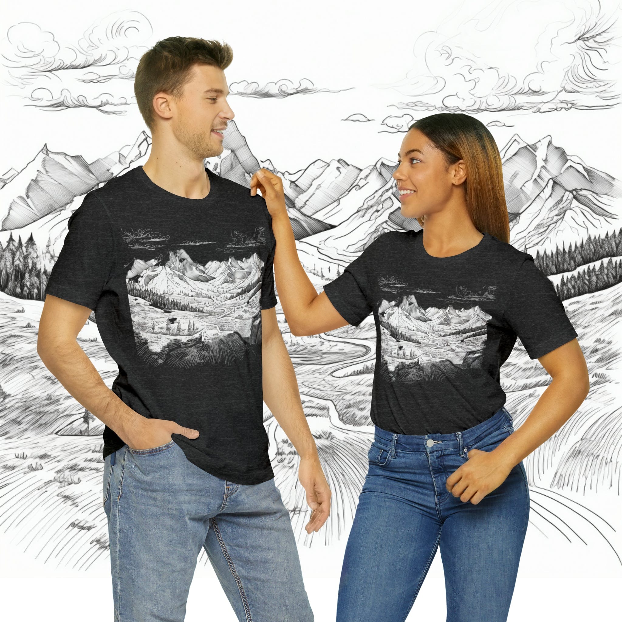 Printify T-Shirt Dark Grey Heather / S Chugach Valley Alaskan Wilderness - Unisex Jersey Short Sleeve Tee