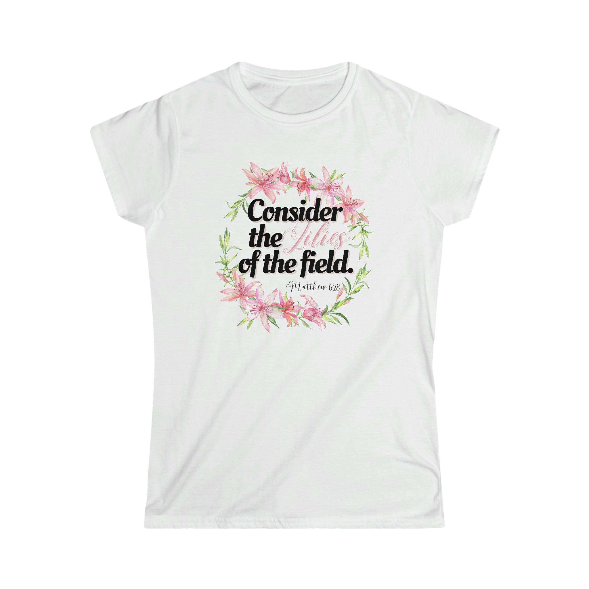 Printify T-Shirt White / S Consider the Lilies - Women's Softstyle Tee