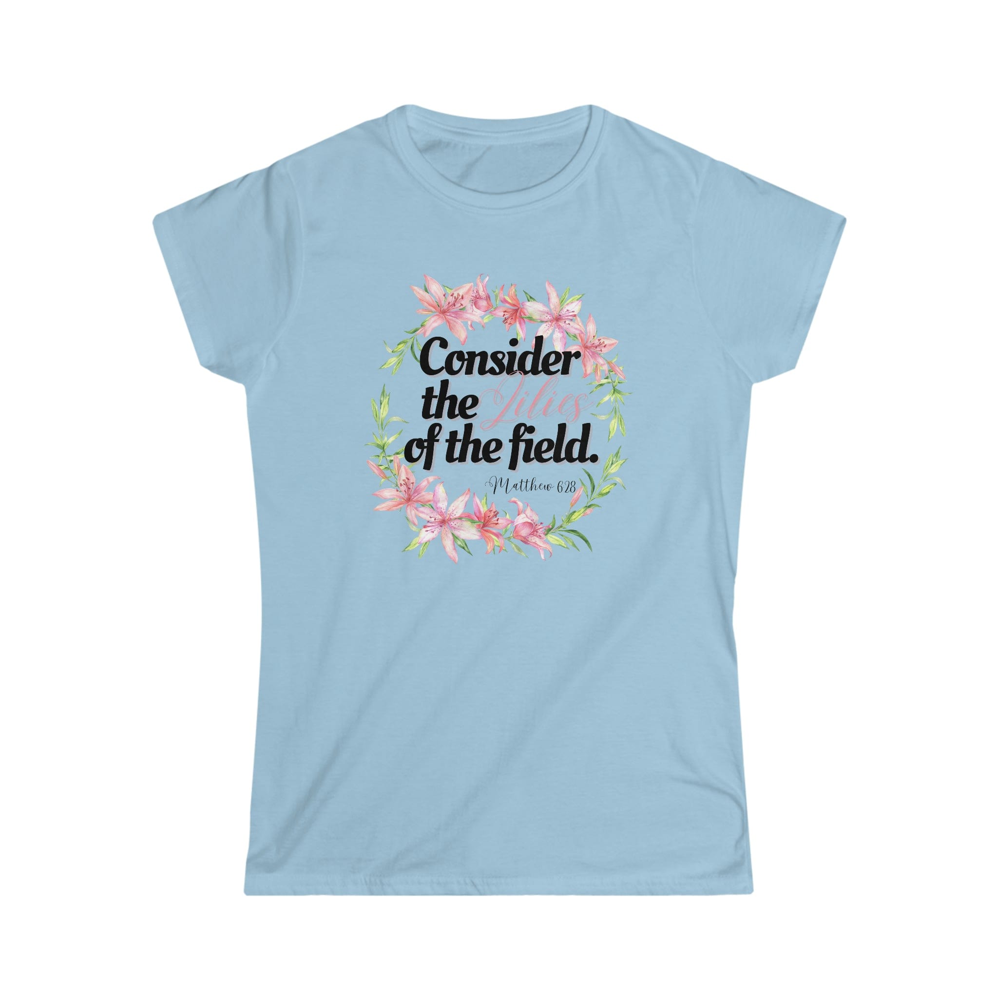 Printify T-Shirt Light Blue / S Consider the Lilies - Women's Softstyle Tee