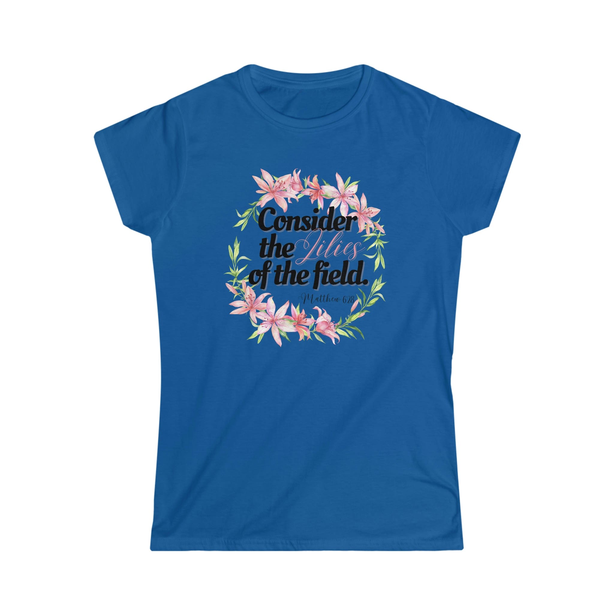 Printify T-Shirt Royal / S Consider the Lilies - Women's Softstyle Tee
