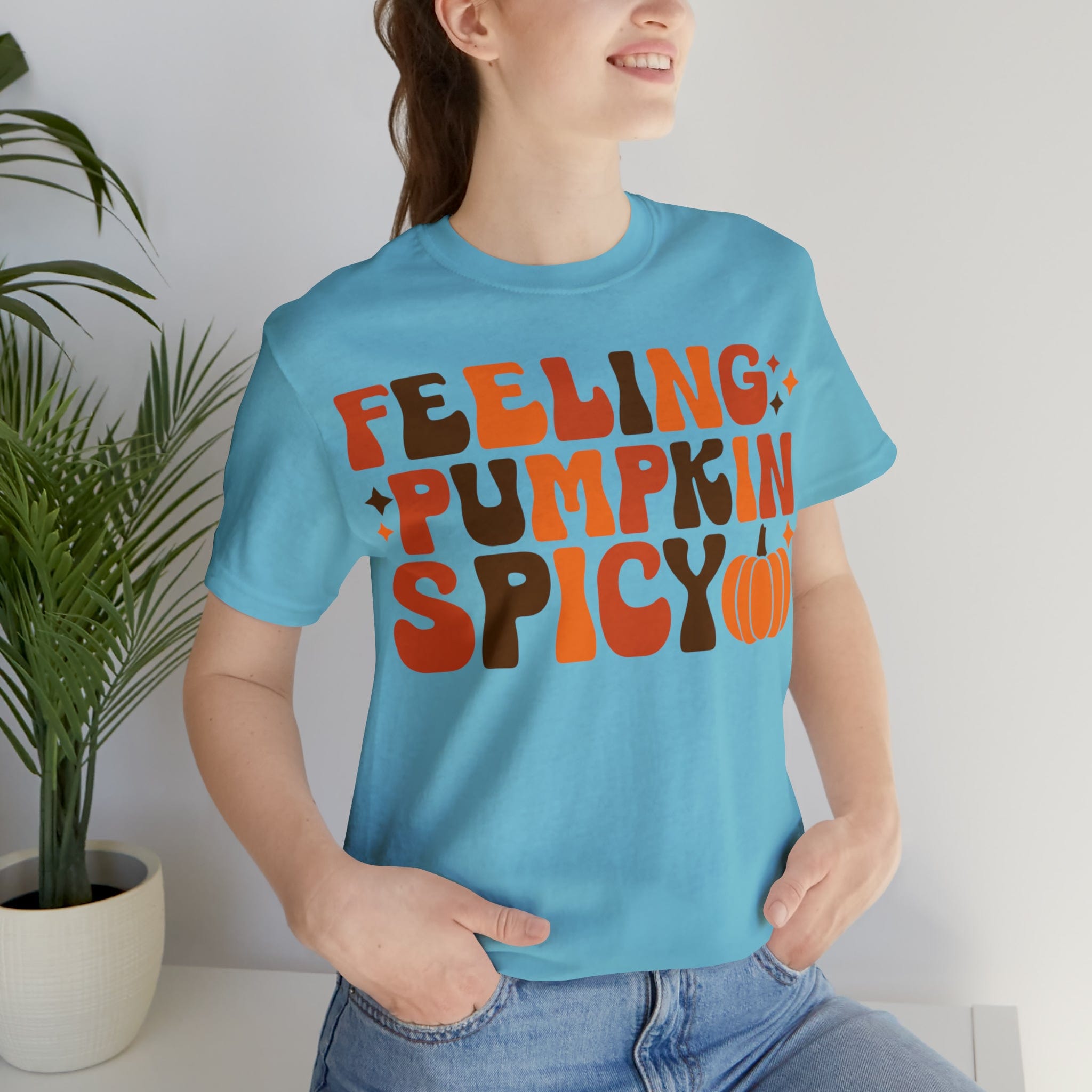 Printify T-Shirt Turquoise / S Feeling Pumpkin Spicy  - Unisex Jersey Short Sleeve Tee