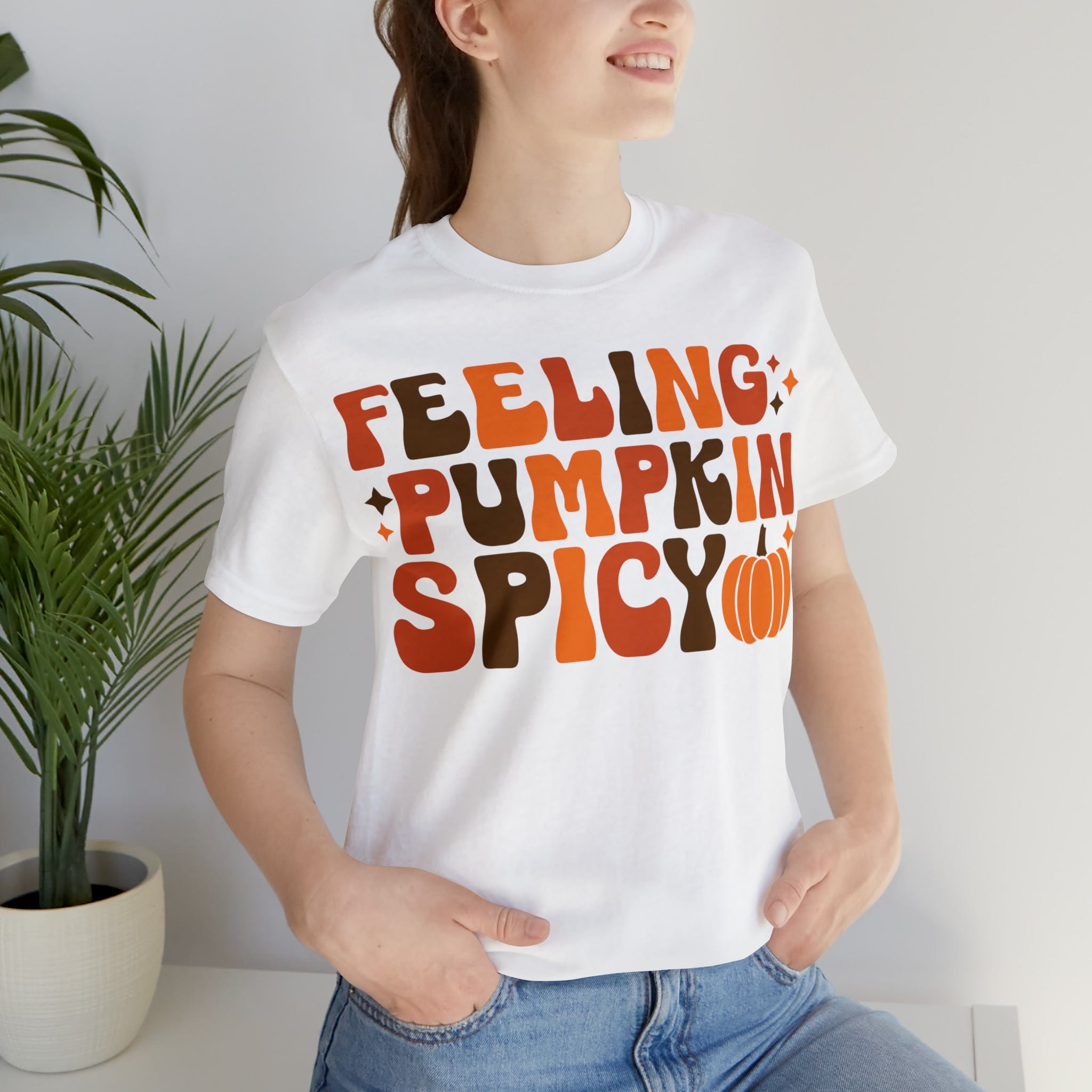 Printify T-Shirt White / S Feeling Pumpkin Spicy  - Unisex Jersey Short Sleeve Tee