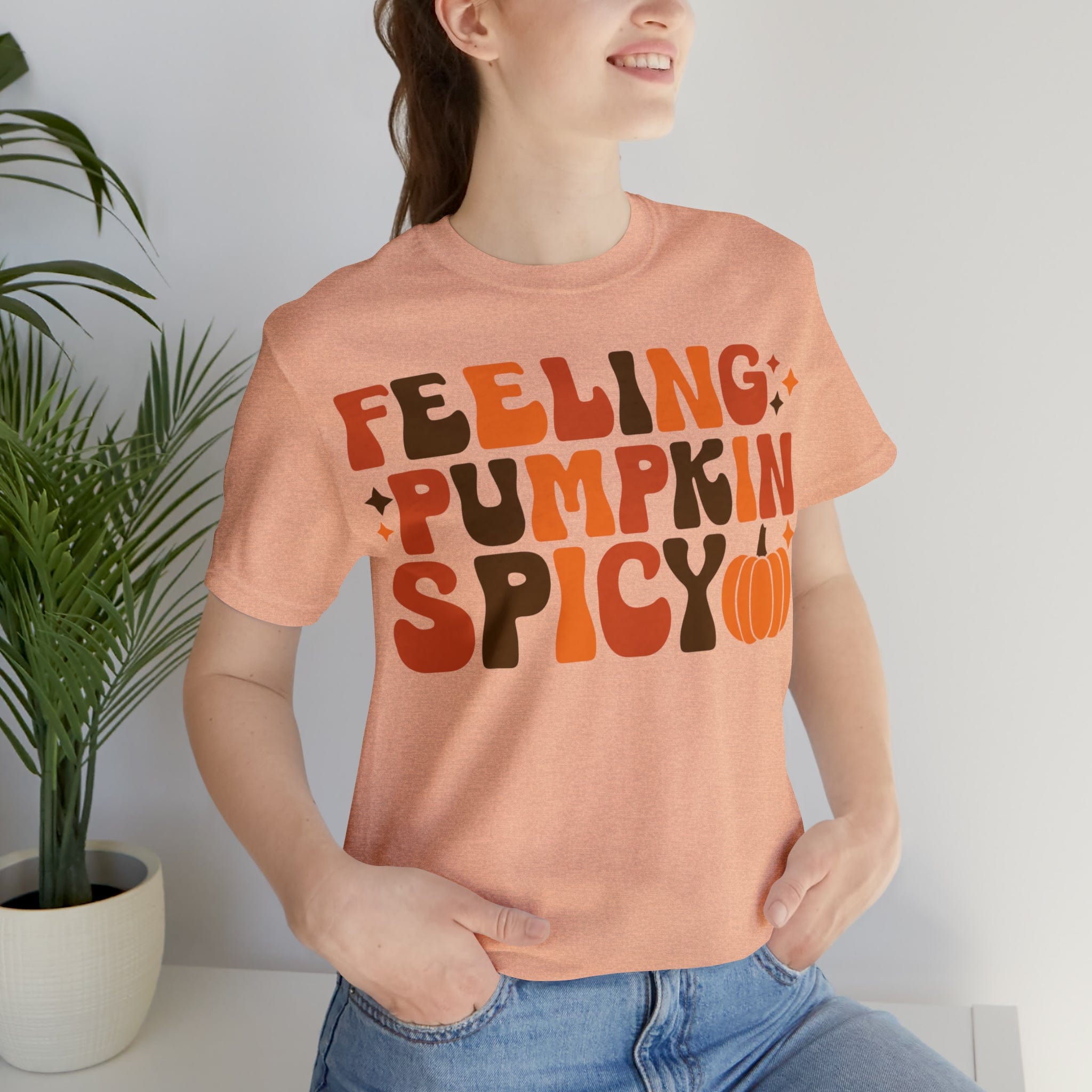 Printify T-Shirt Heather Peach / S Feeling Pumpkin Spicy  - Unisex Jersey Short Sleeve Tee