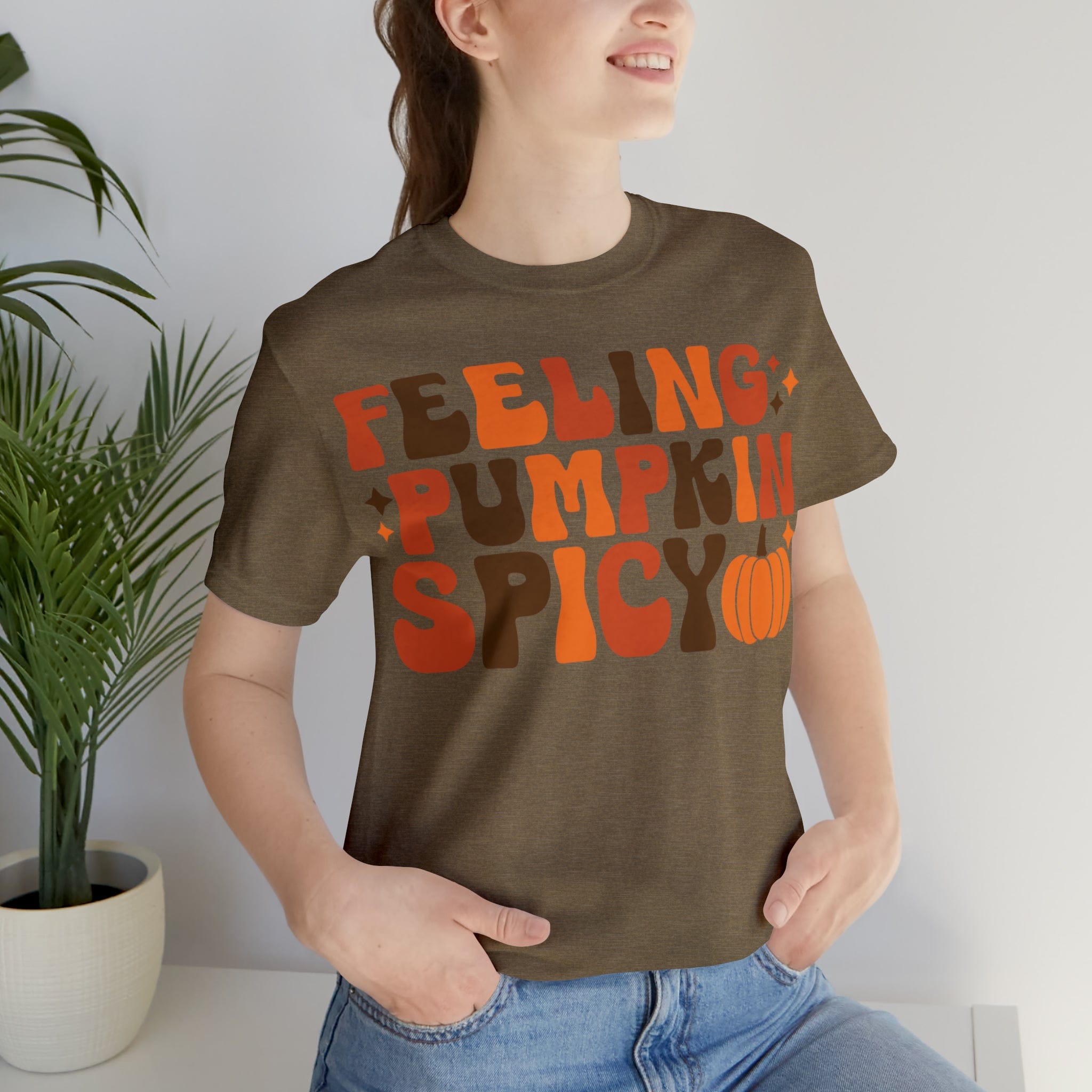 Printify T-Shirt Heather Olive / S Feeling Pumpkin Spicy  - Unisex Jersey Short Sleeve Tee