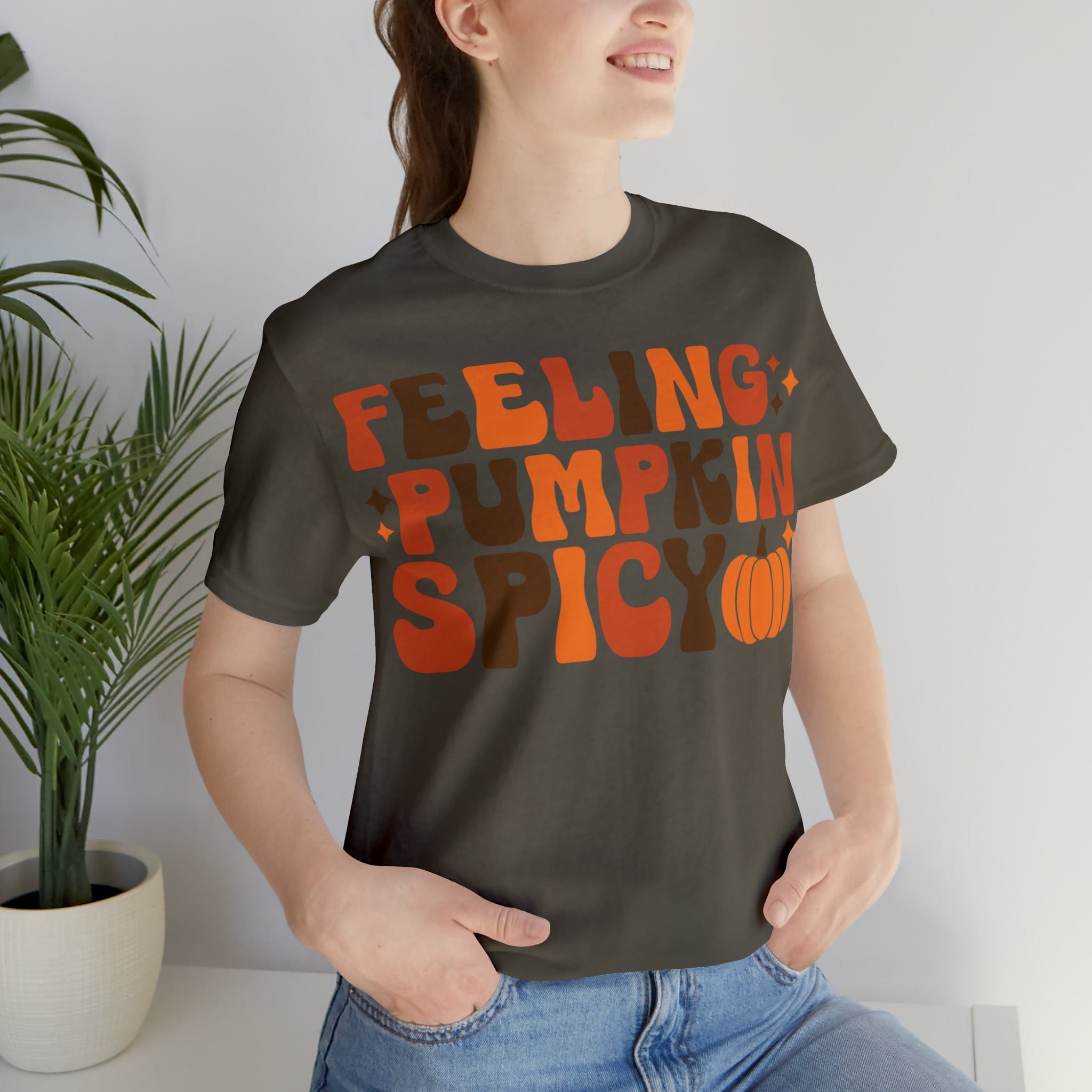 Printify T-Shirt Army / S Feeling Pumpkin Spicy  - Unisex Jersey Short Sleeve Tee