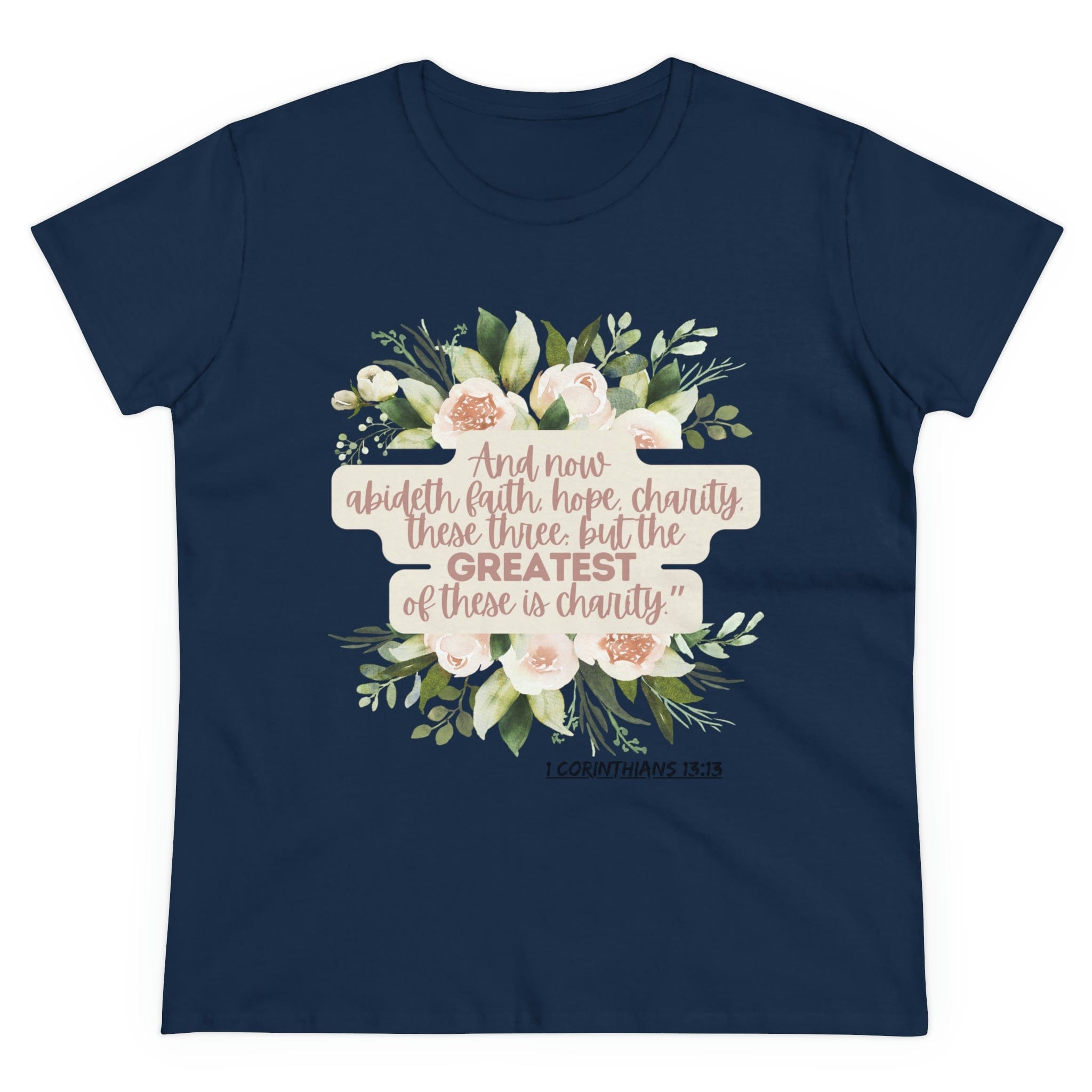 Printify T-Shirt Navy / S Greatest is Love - Women's Midweight Cotton Tee