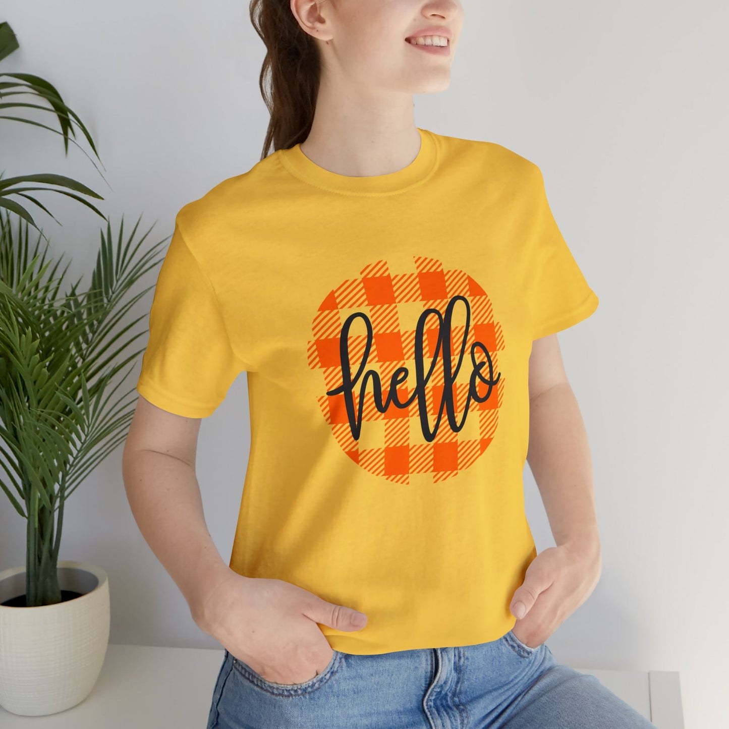 Printify T-Shirt Yellow / S Hello - Unisex Jersey Short Sleeve Tee