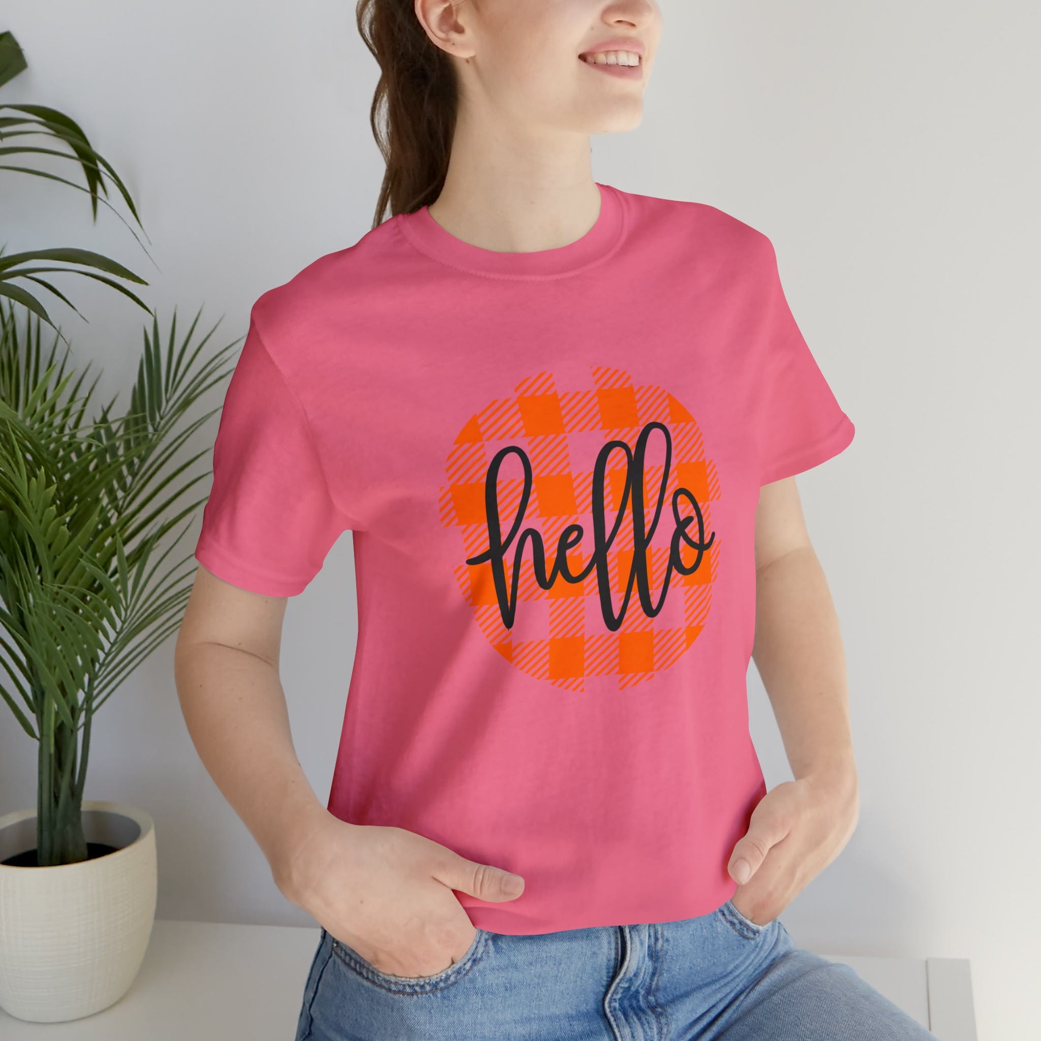 Printify T-Shirt Charity Pink / S Hello - Unisex Jersey Short Sleeve Tee