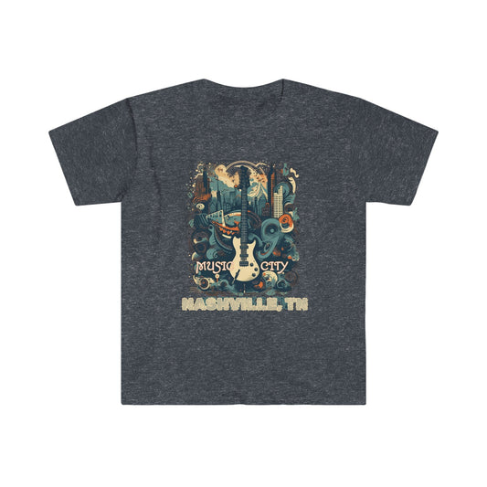 Printify T-Shirt Heather Navy / S Music City - Unisex Softstyle T-Shirt