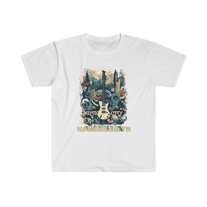 Printify T-Shirt White / S Music City - Unisex Softstyle T-Shirt