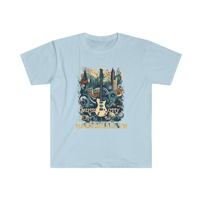 Printify T-Shirt Light Blue / S Music City - Unisex Softstyle T-Shirt