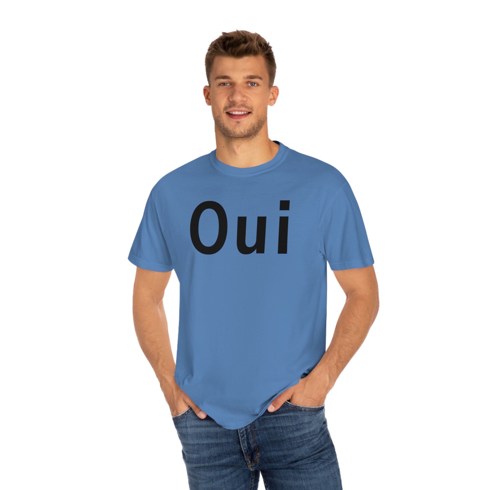 Printify T-Shirt Mystic Blue / S Oui - Unisex Garment-Dyed T-shirt