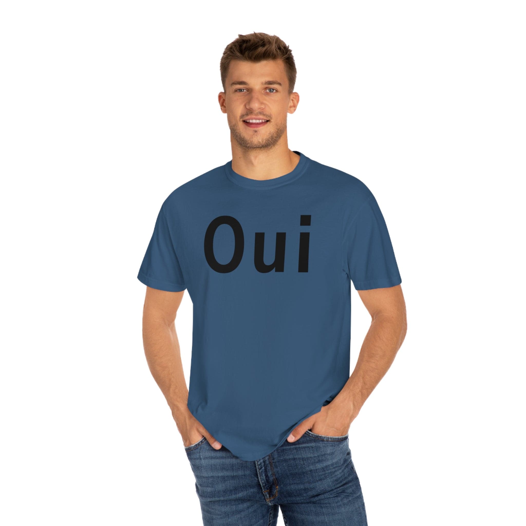 Printify T-Shirt True Navy / S Oui - Unisex Garment-Dyed T-shirt