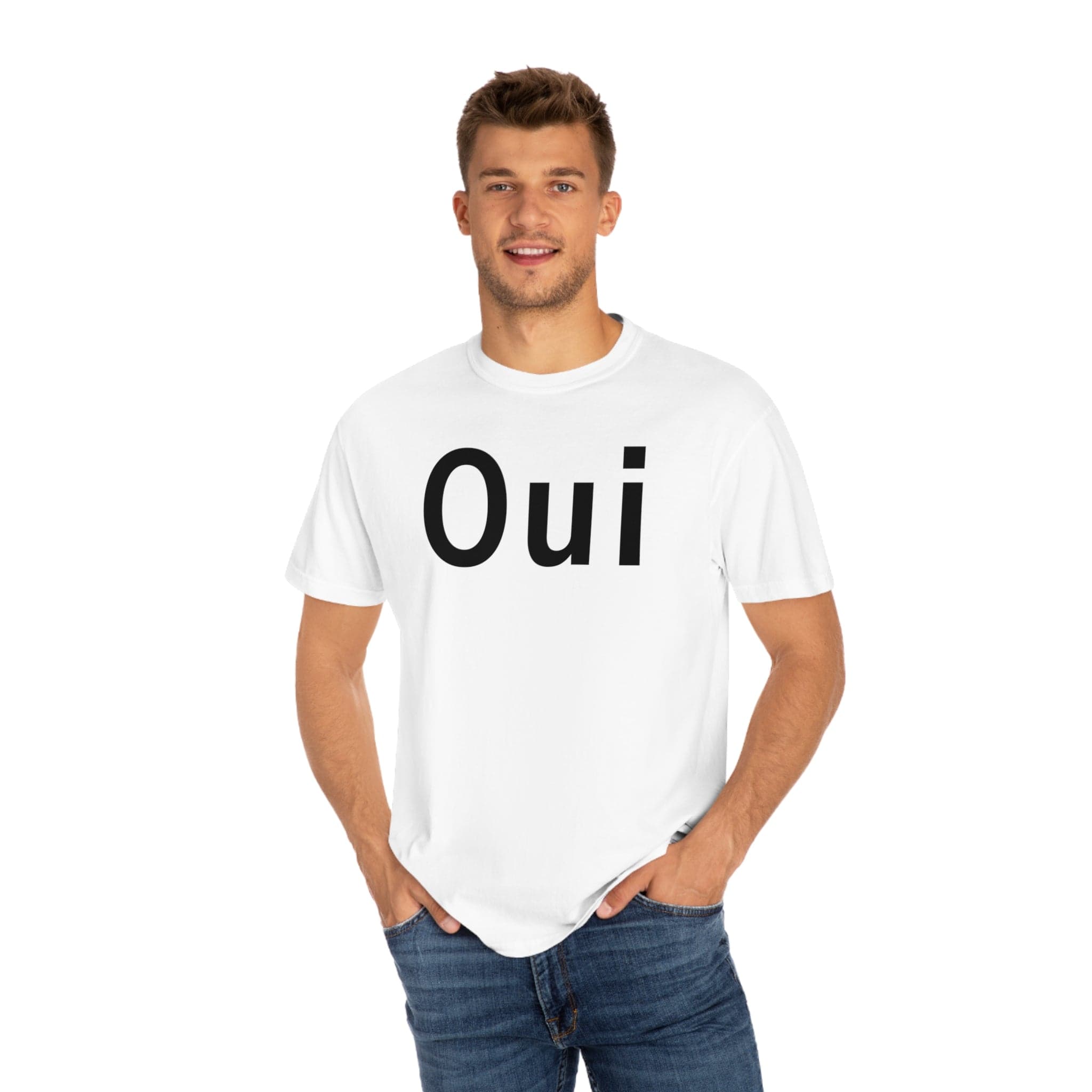 Printify T-Shirt White / S Oui - Unisex Garment-Dyed T-shirt