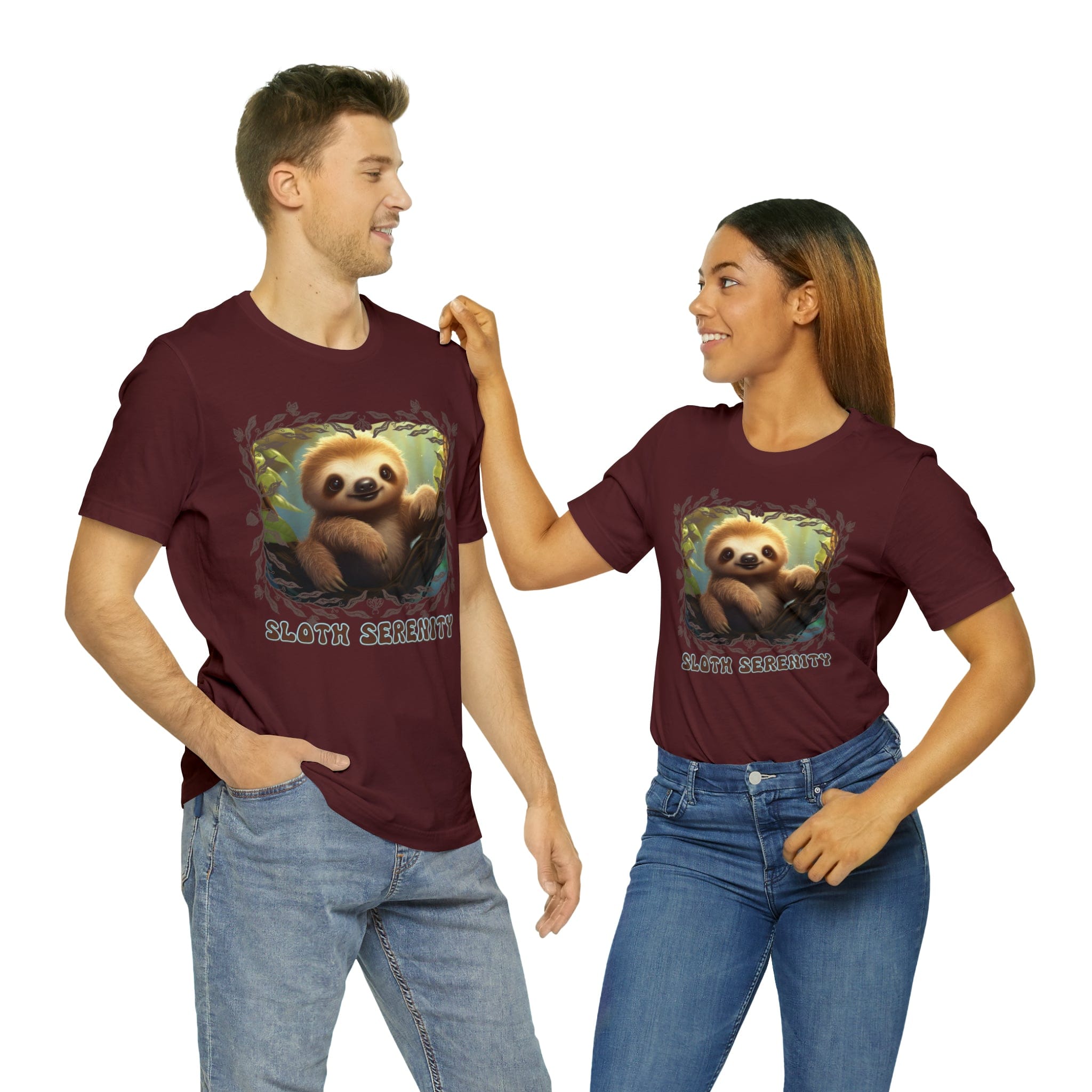 Printify T-Shirt Maroon / XL Sloth Serenity - Jersey Short Sleeve Tee