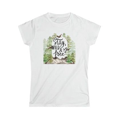 Printify T-Shirt White / S Stay Wild and Free - Women's Softstyle Tee