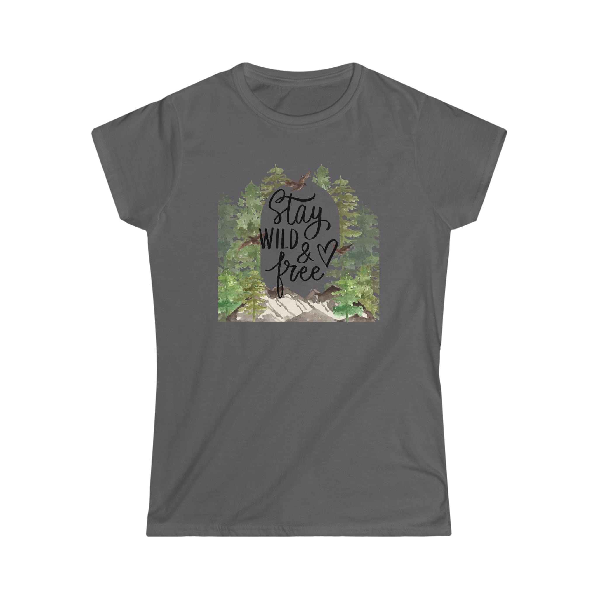 Printify T-Shirt Charcoal / S Stay Wild and Free - Women's Softstyle Tee