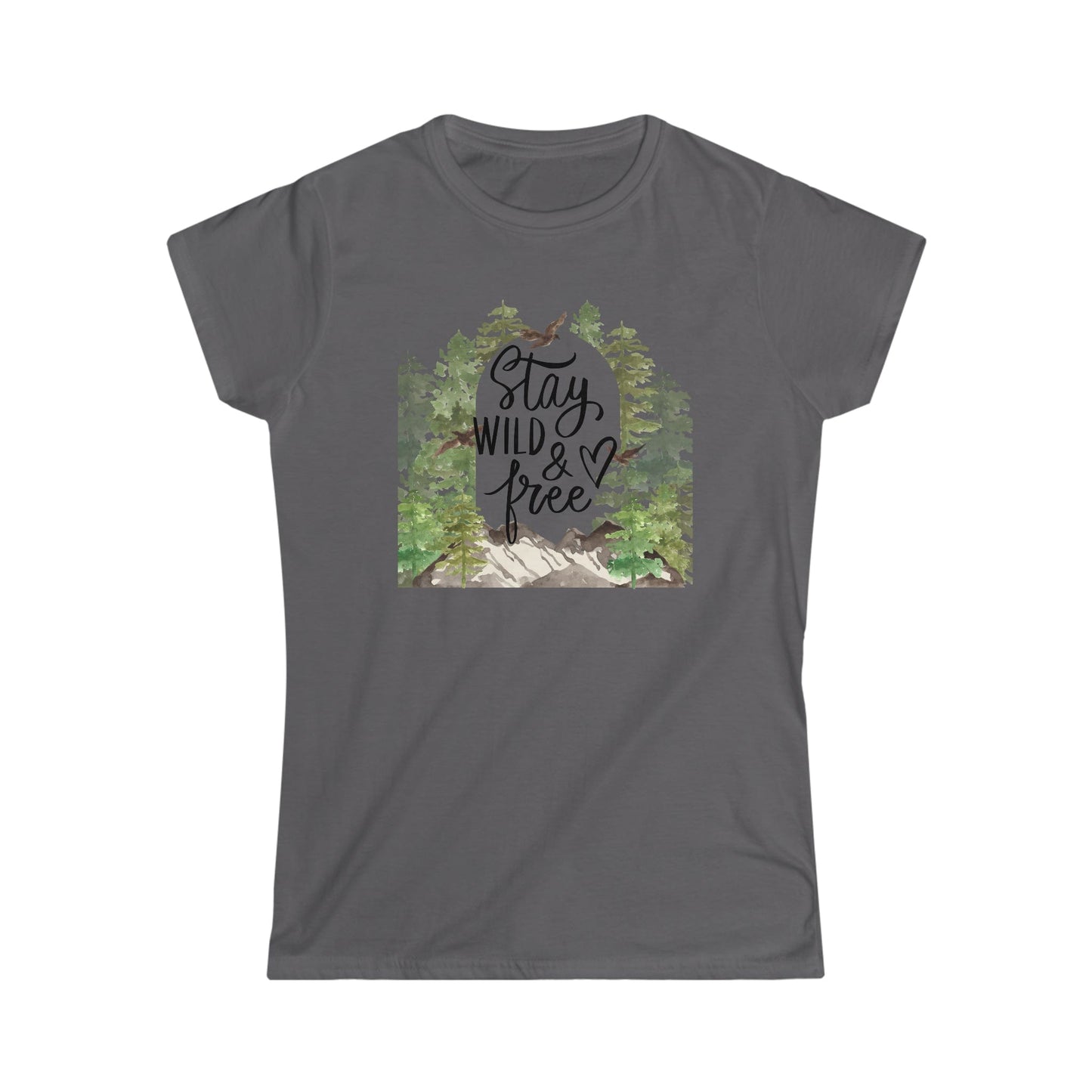 Printify T-Shirt Charcoal / S Stay Wild and Free - Women's Softstyle Tee