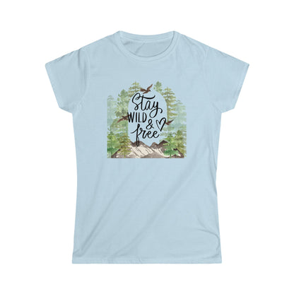 Printify T-Shirt Light Blue / S Stay Wild and Free - Women's Softstyle Tee