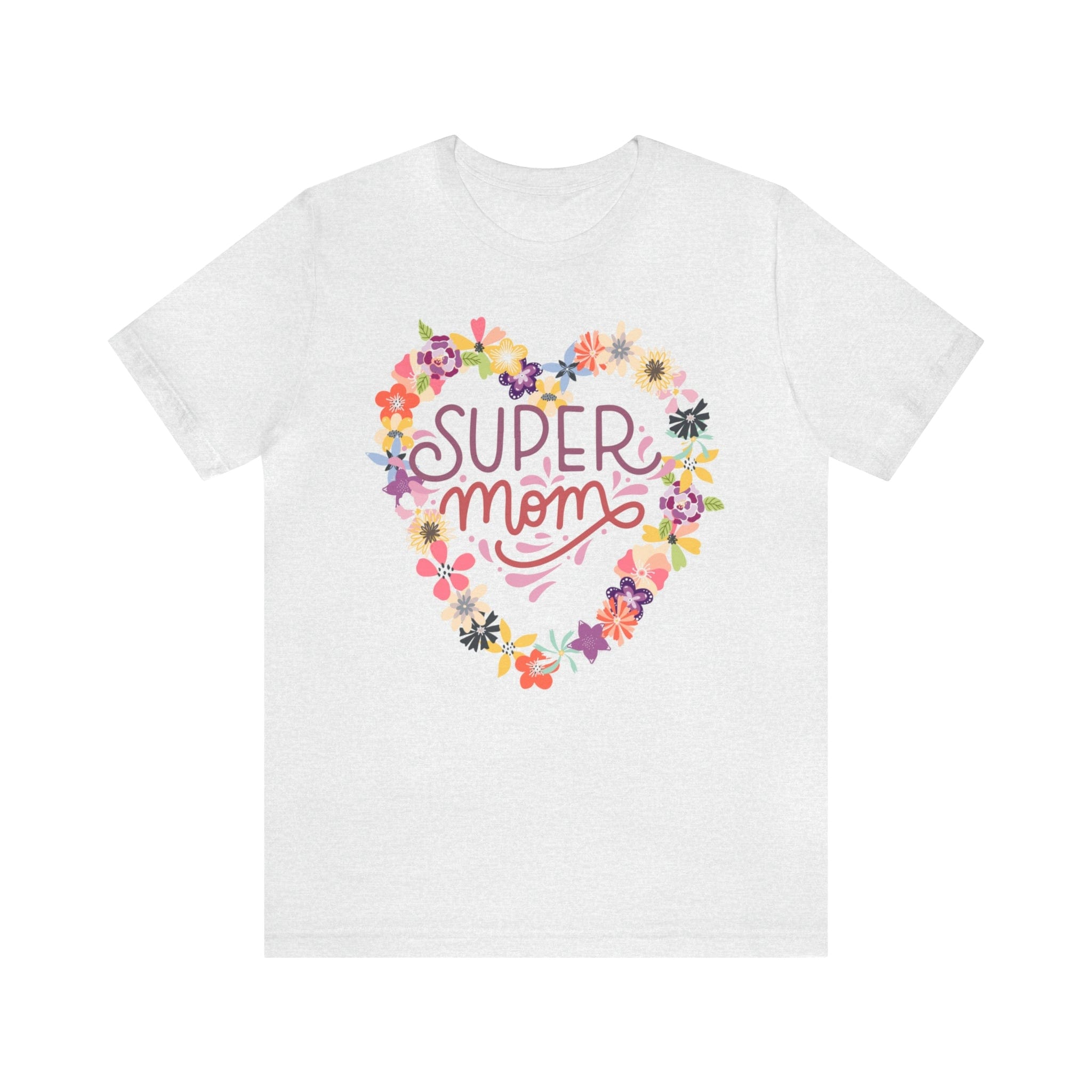 Printify T-Shirt Ash / S Super Mom Heart - Jersey Short Sleeve Tee