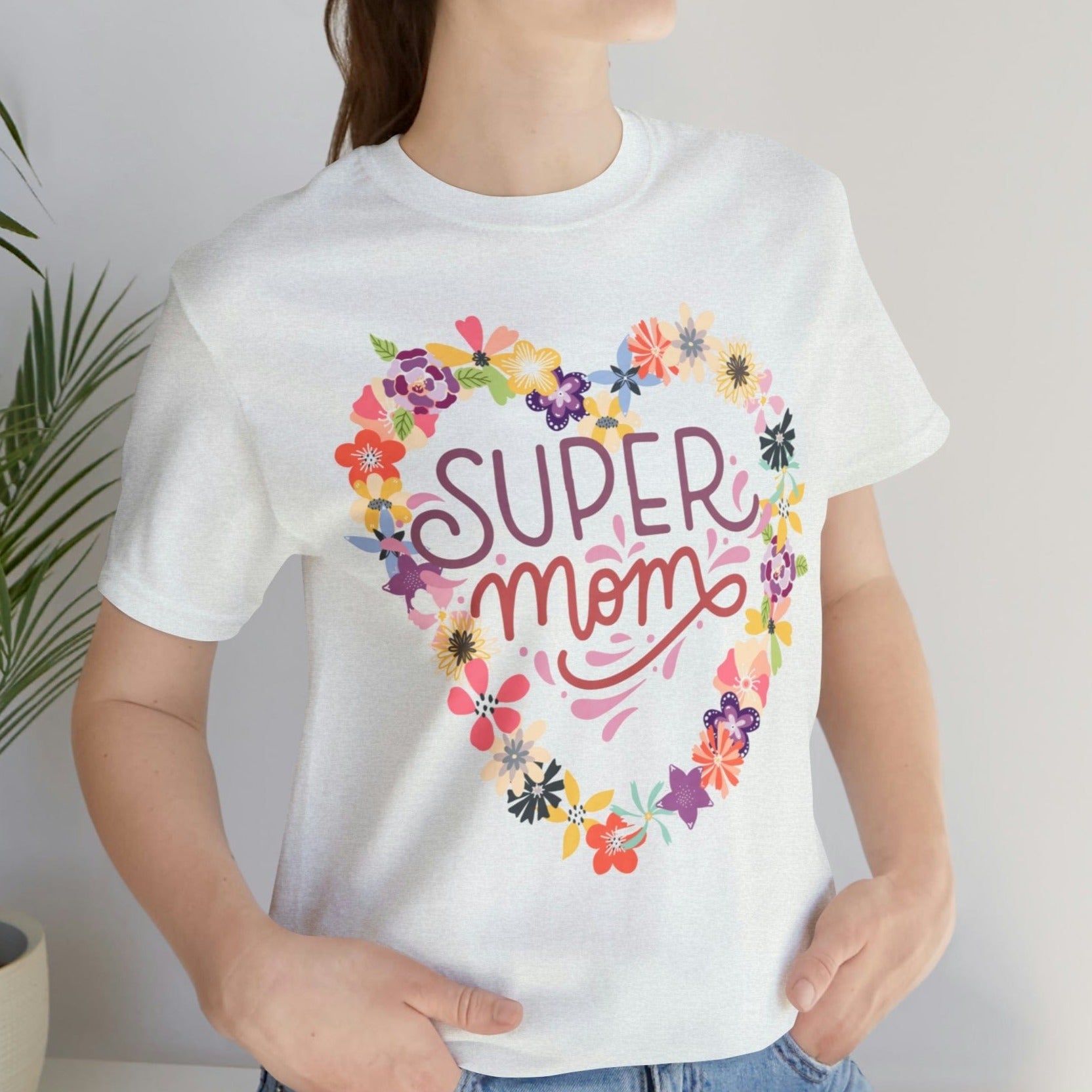 Printify T-Shirt Super Mom Heart - Jersey Short Sleeve Tee