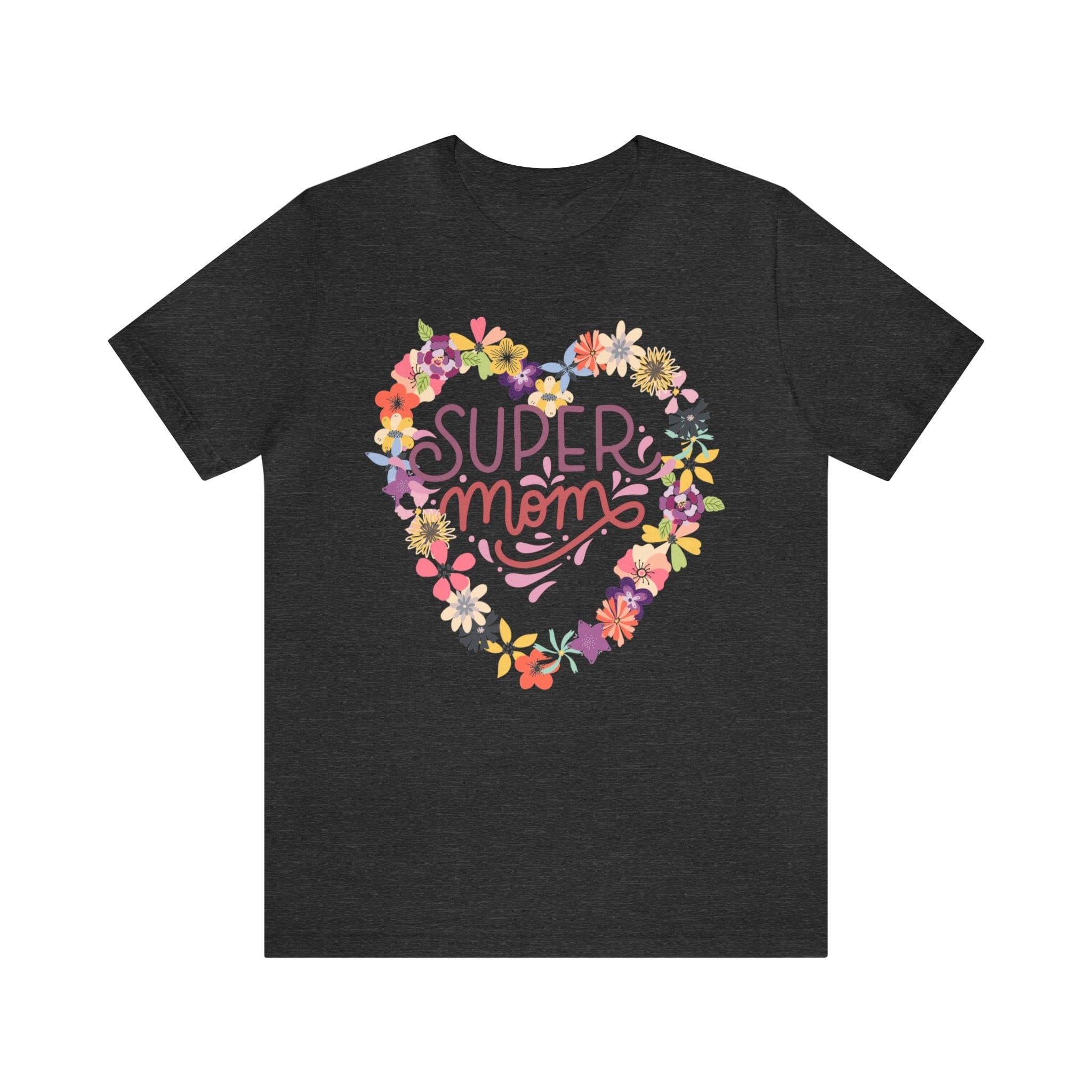 Printify T-Shirt Dark Grey Heather / S Super Mom Heart - Jersey Short Sleeve Tee