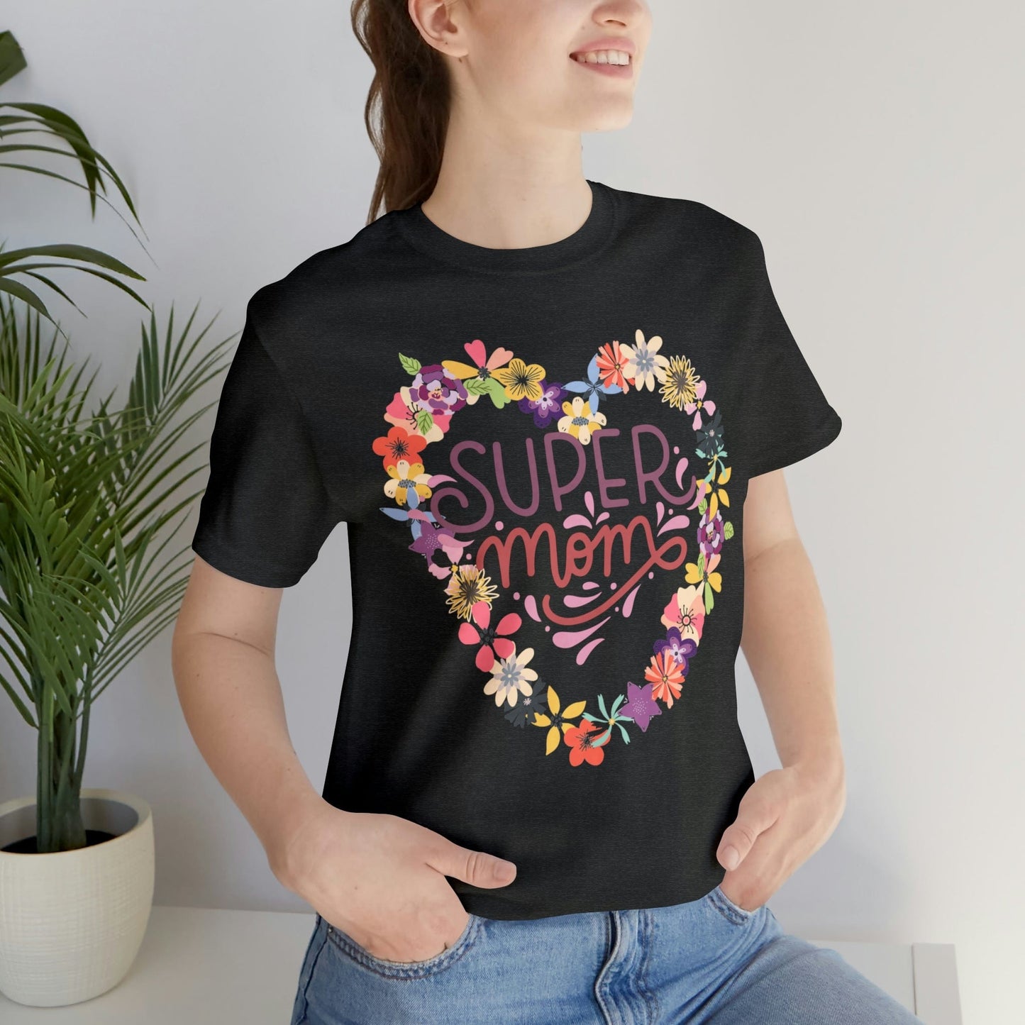 Printify T-Shirt Super Mom Heart - Jersey Short Sleeve Tee