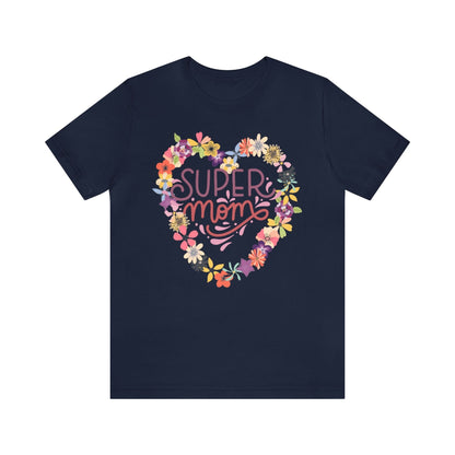 Printify T-Shirt Navy / S Super Mom Heart - Jersey Short Sleeve Tee