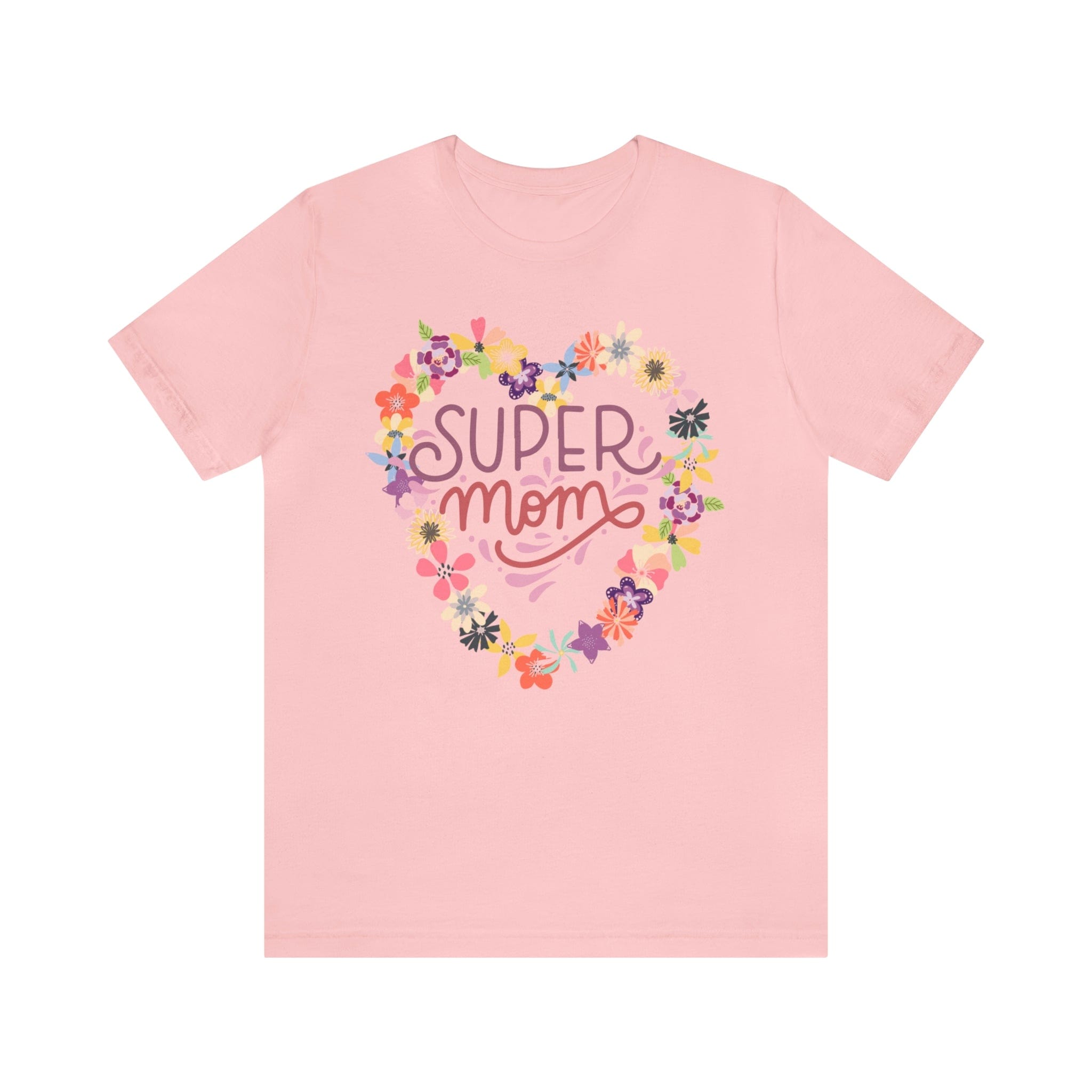 Printify T-Shirt Pink / S Super Mom Heart - Jersey Short Sleeve Tee