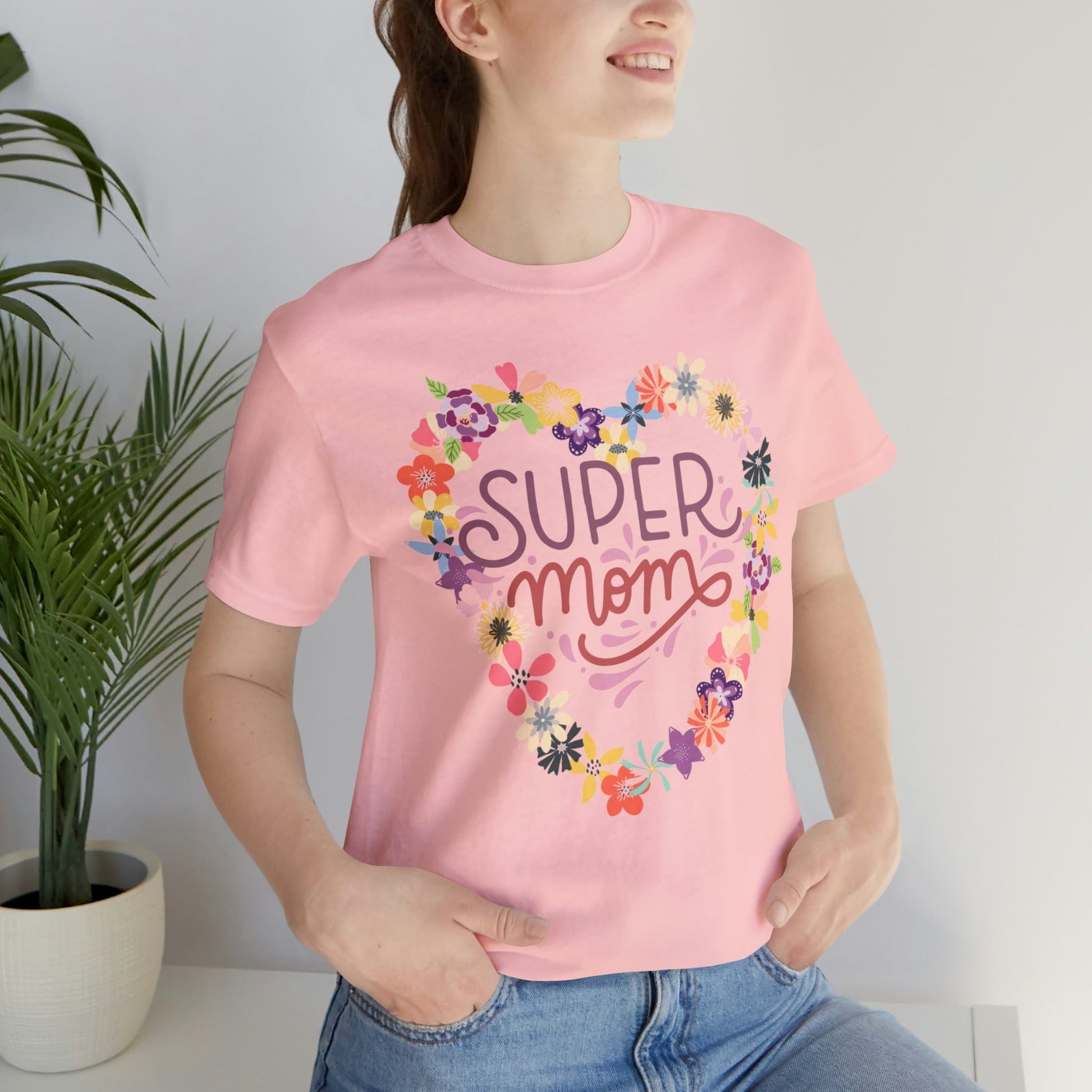 Printify T-Shirt Super Mom Heart - Jersey Short Sleeve Tee