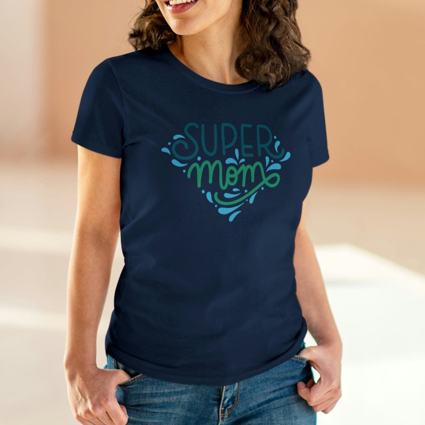 Printify T-Shirt Super Mom - Women's Midweight Cotton Tee