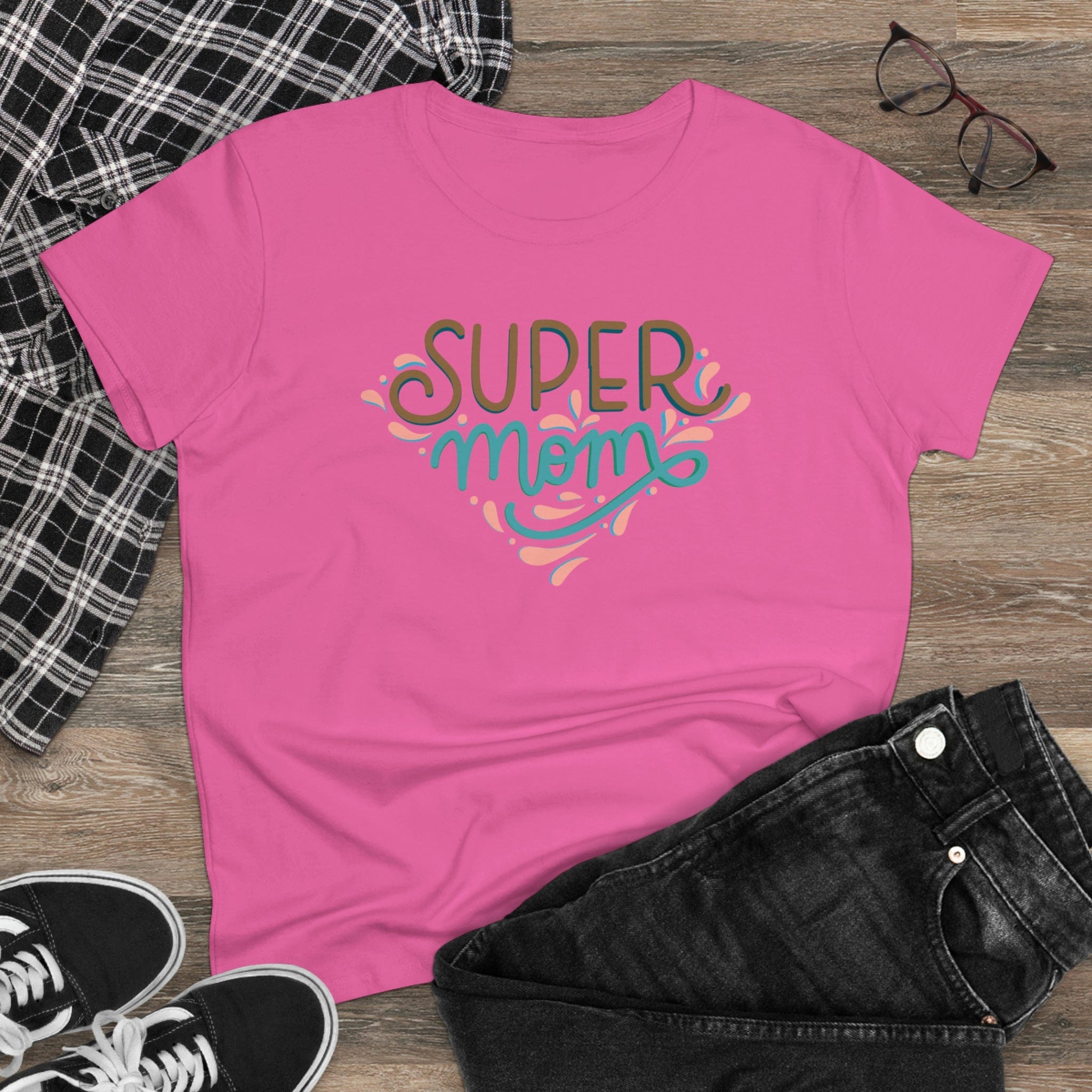 Printify T-Shirt Azalea / S Super Mom - Women's Midweight Cotton Tee
