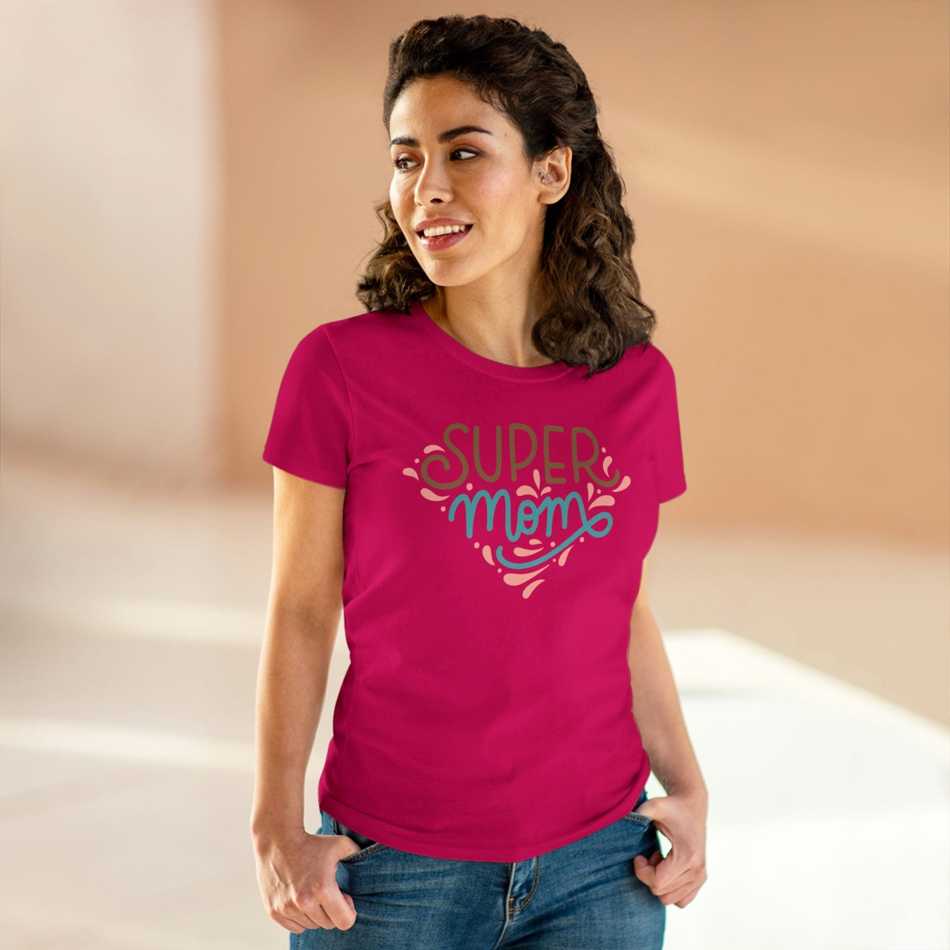 Printify T-Shirt Super Mom - Women's Midweight Cotton Tee