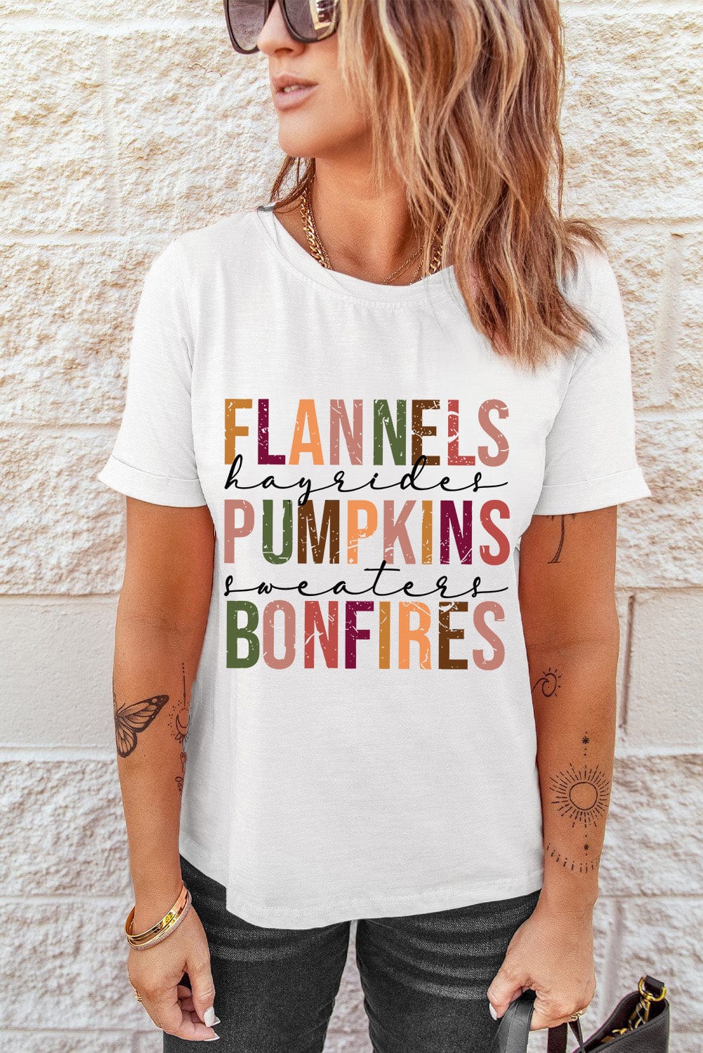 Trendsi T-Shirts FLANNELS PUMPKINS BONFIRES Graphic Tee