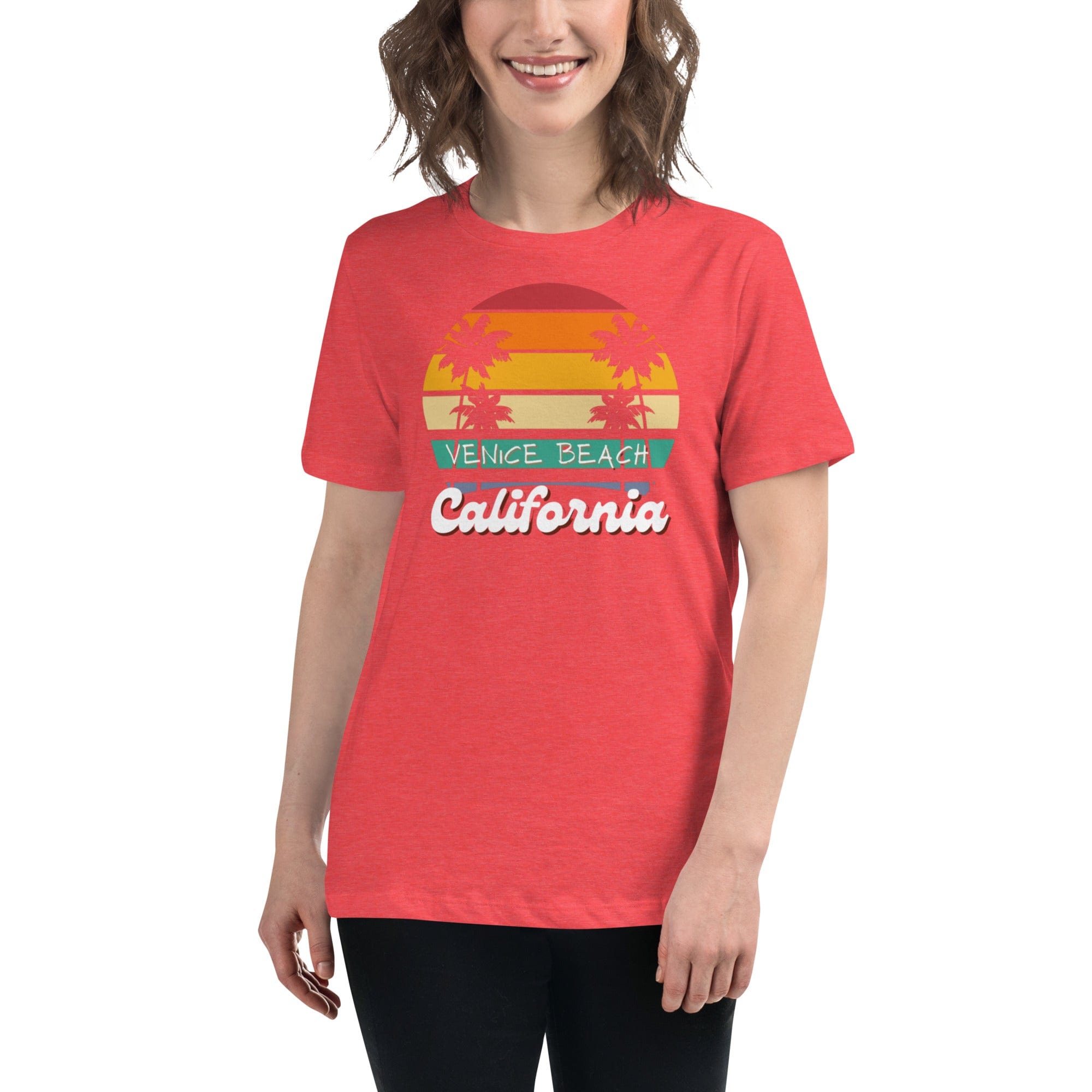 Spruced Roost Heather Red / S Venice Beach California - Women's Relaxed T-Shirt