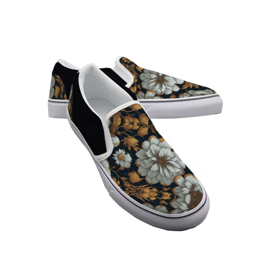 Gold Elegance Floral Bouquet - Women's Slip On Sneakers