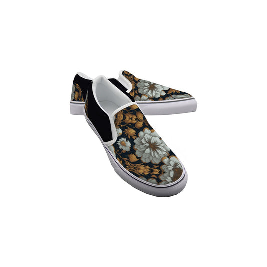 Gold Elegance Floral Bouquet Women's Slip On Sneakers