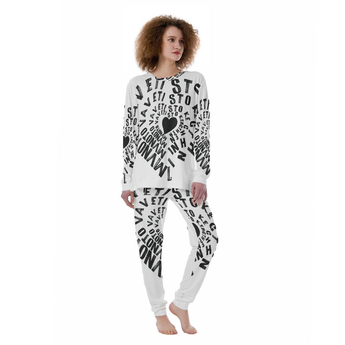 Spiral Love B&W All-Over Print Women's Pajamas