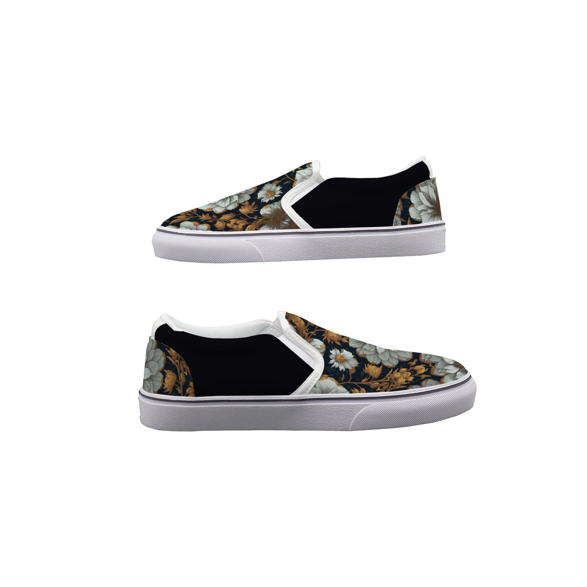 Gold Elegance Floral Bouquet Women's Slip On Sneakers