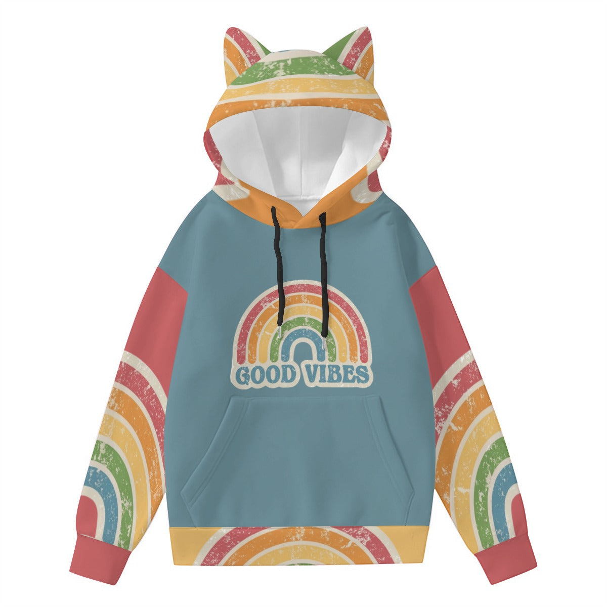 Good Vibes Only Women’s Hoodie With Decorative Ears