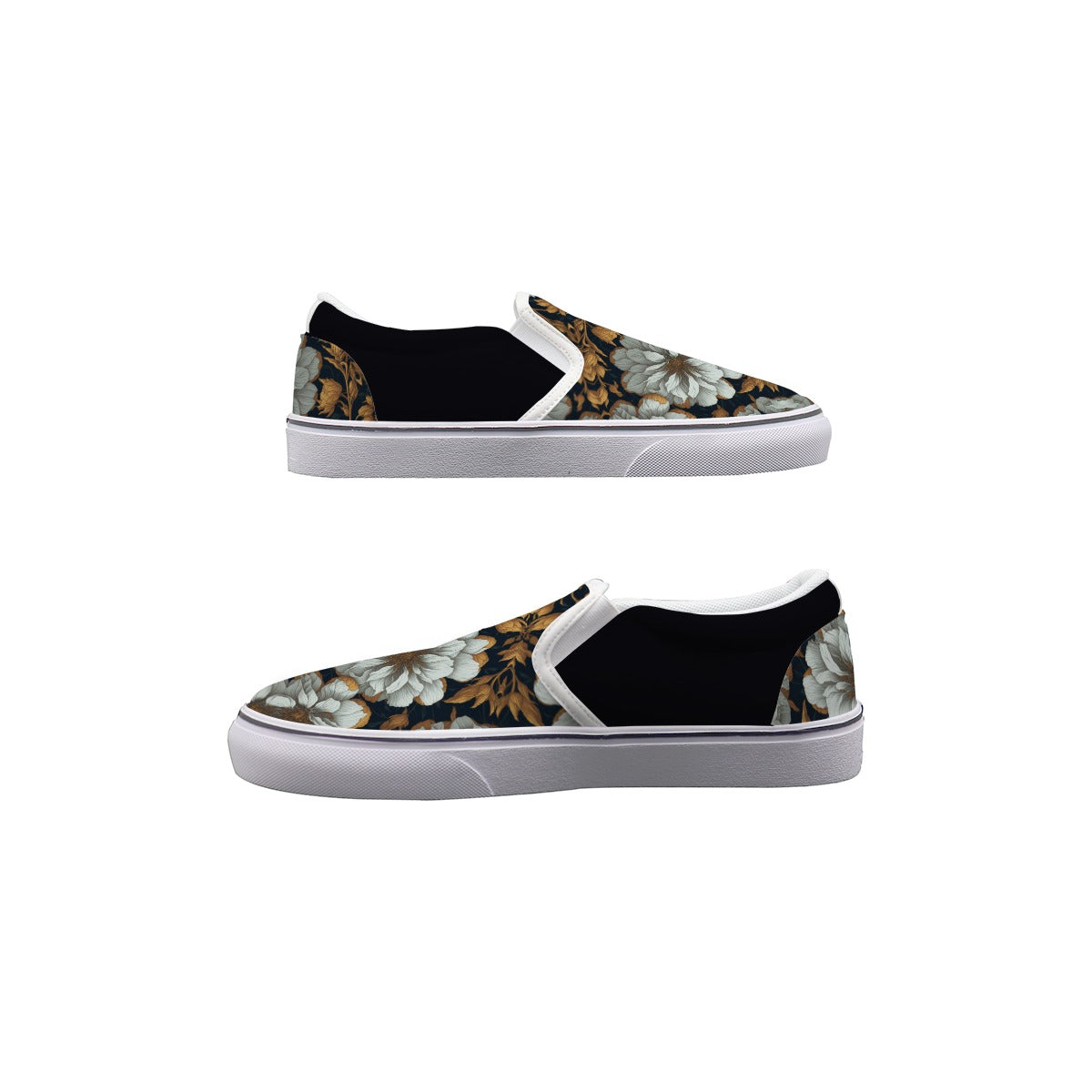 Gold Elegance Floral Bouquet Women's Slip On Sneakers