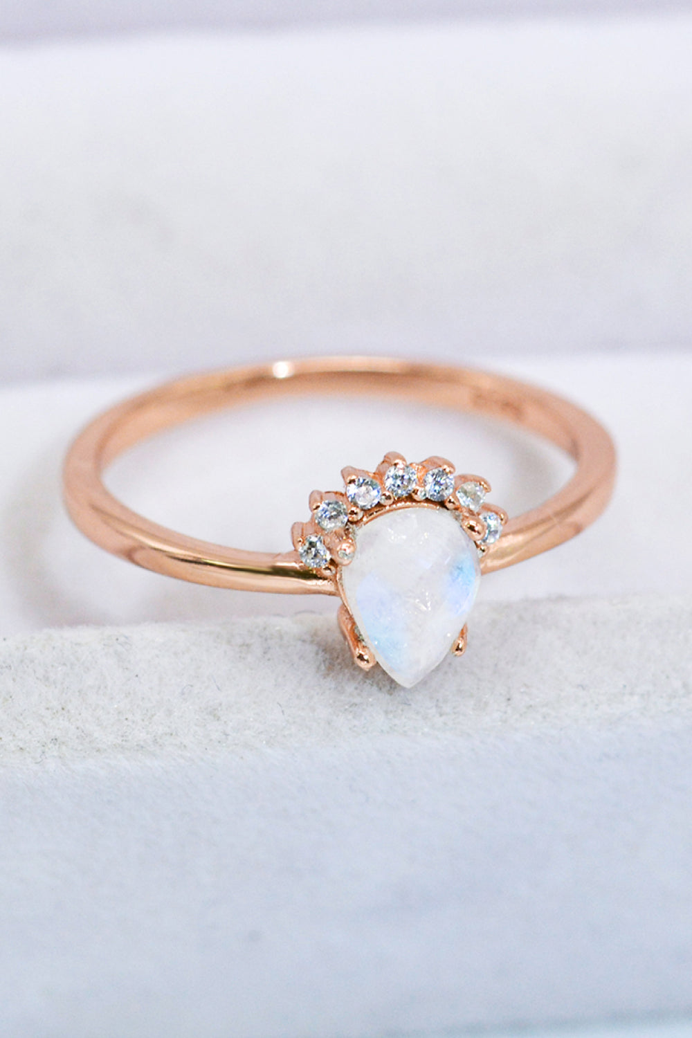 18K Rose Gold-Plated Pear Shape Natural Moonstone Ring - Spruced Roost