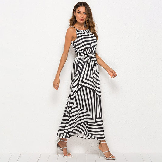 Spruced Roost Asymmetrical Striped Black and White Sundress - S-XL