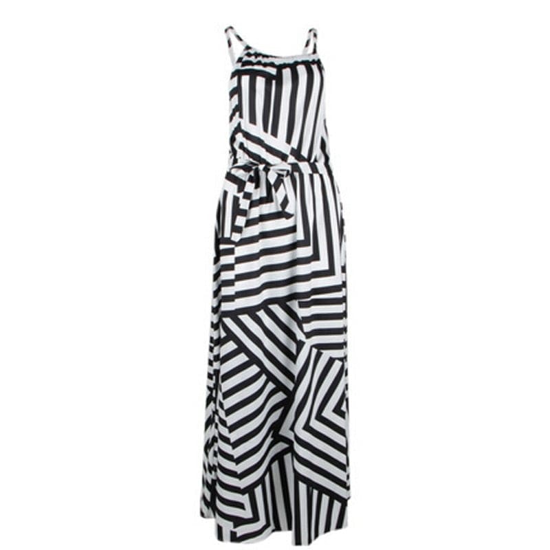 Spruced Roost Asymmetrical Striped Black and White Sundress - S-XL